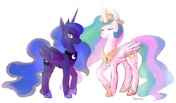 Size: 1024x602 | Tagged: safe, artist:tokiball12345, princess celestia, princess luna, alicorn, pony, simple background, sisters