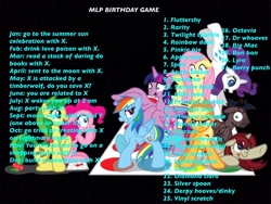 Size: 1024x768 | Tagged: safe, apple bloom, applejack, discord, fluttershy, king sombra, lightning dust, nightmare moon, pinkie pie, princess cadance, princess luna, queen chrysalis, rainbow dash, rarity, scootaloo, shining armor, spike, sweetie belle, twilight sparkle, twilight sparkle (alicorn), birthday game, cutie mark crusaders, exploitable meme, mane six, meme, text, twister