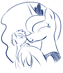 Size: 863x997 | Tagged: artist needed, safe, princess luna, oc, alicorn, pony, boop, cute, foal, monochrome, noseboop