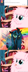 Size: 650x1625 | Tagged: safe, artist:mixermike622, queen chrysalis, oc, oc:fluffle puff, changeling, changeling queen, pony, comic, cute, cutealis, female, flufflebetes, golden oaks library, implied chrysipuff, implied shipping, perspective, sexy, stupid sexy chrysalis, tumblr:ask fluffle puff