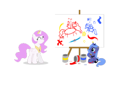 Size: 800x600 | Tagged: safe, artist:broniespegasisters19, princess celestia, princess luna, alicorn, pony, cewestia, filly, painting, simple background, transparent background, woona