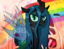 Size: 650x496 | Tagged: safe, artist:mixermike622, queen chrysalis, changeling, changeling queen, rainbow, solo, stupid sexy chrysalis