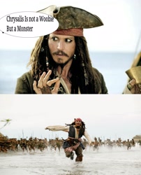 Size: 2404x2976 | Tagged: safe, queen chrysalis, changeling, changeling queen, exploitable meme, forced meme, jack sparrow, meme, pirates of the caribbean, unpopular opinion sparrow