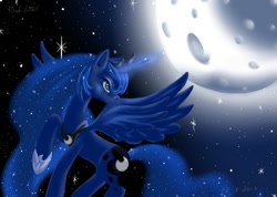 Size: 720x512 | Tagged: safe, artist:beefcrow, princess luna, alicorn, pony, moon, solo, sparkles, stars, tangible heavenly object