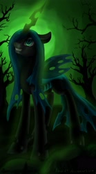 Size: 2000x3600 | Tagged: safe, artist:1nakir1, queen chrysalis, changeling, changeling queen, female, grin, horn, solo