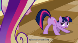 Size: 640x355 | Tagged: safe, screencap, princess cadance, queen chrysalis, twilight sparkle, alicorn, changeling, changeling queen, pony, a canterlot wedding, mlp-captions, youtube caption