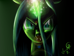 Size: 2000x1500 | Tagged: safe, artist:jadedjynx, queen chrysalis, changeling, changeling queen, female, green eyes, horn, solo