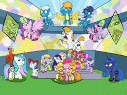 Size: 4000x3000 | Tagged: safe, artist:wadusher0, derpibooru import, apple bloom, applejack, bulk biceps, carrot top, cloud kicker, dizzy twister, fleetfoot, fluttershy, gilda, golden harvest, lightning dust, merry may, orange swirl, philomena, pinkie pie, princess cadance, princess celestia, princess luna, rainbow dash, rainbow swoop, rainbowshine, rarity, scootaloo, shining armor, soarin', spectrum, spitfire, sweetie belle, twilight sparkle, twilight sparkle (alicorn), alicorn, earth pony, griffon, pegasus, pony, unicorn, equestria games (episode), cutie mark crusaders, equestria games, female, mane six, mare, unshorn fetlocks