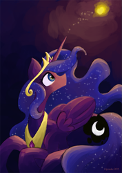 Size: 637x900 | Tagged: safe, artist:deeptriviality, princess luna, alicorn, pony, accessory swap, glow, magic, role reversal, solo