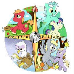 Size: 3300x3300 | Tagged: safe, artist:041744, derpibooru import, big macintosh, bon bon, derpy hooves, dinky hooves, gilda, lyra heartstrings, sweetie drops, oc, oc:jackleapp, earth pony, griffon, pony, male, stallion