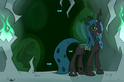 Size: 1098x728 | Tagged: safe, artist:lukezee, queen chrysalis, changeling, changeling queen, female, solo