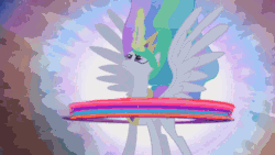 Size: 1280x720 | Tagged: safe, screencap, nightmare moon, princess celestia, twilight sparkle, twilight sparkle (alicorn), alicorn, pony, princess twilight sparkle (episode), season 4, animated, castle, castle of the royal pony sisters, elements of harmony, female, flapping, flashback, flying, frown, glare, glow, magic, mare, spread wings