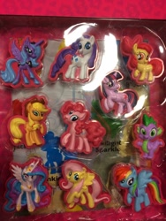 Size: 960x1280 | Tagged: safe, apple bloom, applejack, fluttershy, pinkie pie, princess celestia, princess luna, rainbow dash, rarity, spike, twilight sparkle, earth pony, pony, derp, irl, mane seven, mane six, merchandise, photo