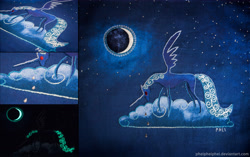 Size: 7370x4621 | Tagged: safe, artist:pheiplushies, princess luna, alicorn, pony, absurd resolution, cloud, cloudy, craft, crying, glow, glow in the dark, photo, quilt, solo, traditional art