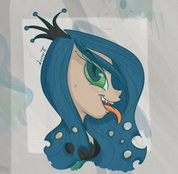 Size: 1214x1189 | Tagged: safe, artist:leeroitt, queen chrysalis, humanized, solo, tongue out