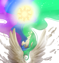 Size: 924x982 | Tagged: safe, artist:kittyisawolf, princess celestia, alicorn, pony, backlighting, magic, solo, surreal