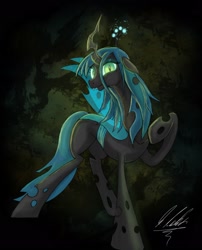 Size: 1920x2371 | Tagged: safe, artist:rariedash, queen chrysalis, changeling, changeling queen, female, green eyes, horn, solo