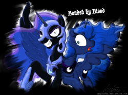 Size: 1355x1000 | Tagged: safe, artist:flutterthrash, nightmare moon, princess luna, alicorn, pony, duality, exodus (band), metal