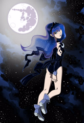 Size: 2374x3444 | Tagged: safe, artist:ari-6, princess luna, human, humanized, leotard, light skin, looking back, mare in the moon, moon, night, solo