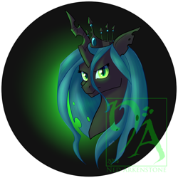 Size: 722x722 | Tagged: safe, artist:starkindlerstudio, queen chrysalis, changeling, changeling queen, female, green eyes, horn, solo