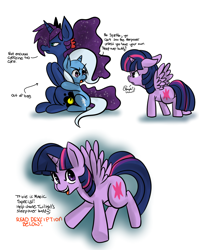 Size: 1280x1609 | Tagged: safe, artist:fauxsquared, princess luna, trixie, twilight sparkle, twilight sparkle (alicorn), alicorn, pony, comic, female, hug, luna-afterdark, mare, trixie is magic, tumblr