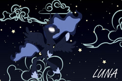 Size: 1024x683 | Tagged: safe, artist:dr-whiskey, princess luna, alicorn, pony, cloud, cloudy, glowing eyes, night, solo, stars