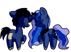 Size: 1100x800 | Tagged: safe, artist:zoiby, princess luna, oc, oc:frenzy, alicorn, pony, simple background