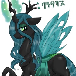 Size: 500x500 | Tagged: safe, artist:wonton soup, queen chrysalis, changeling, changeling queen, female, japanese, solo