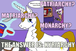 Size: 1144x779 | Tagged: safe, derpibooru import, doctor whooves, gilda, prince blueblood, griffon, abuse, blueabuse, drama, femdom, image macro, kyriarchy, matriarchy, mayonnaise, meme, misandry, patriarchy, sandwich, sexism, slave