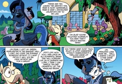 Size: 1066x733 | Tagged: safe, artist:andypriceart, idw, fancypants, kibitz, princess luna, tiberius, alicorn, bat, opossum, pony, spoiler:comicm10, andy you magnificent bastard, batman, batman logo, hat, monocle, sun hat