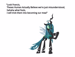 Size: 4000x3000 | Tagged: safe, queen chrysalis, human, dialogue, francis, text