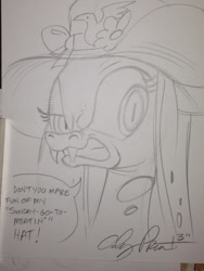 Size: 852x1136 | Tagged: safe, artist:andypriceart, queen chrysalis, changeling, changeling queen, hat, solo, traditional art