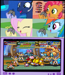 Size: 1148x1322 | Tagged: safe, babs seed, fluttershy, princess luna, rainbow dash, alicorn, pegasus, pony, exploitable meme, gaming, meme, ninja baseball batman, obligatory pony, tv meme, weird