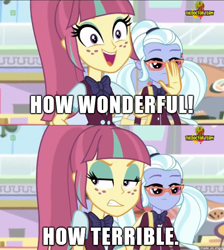 Size: 610x681 | Tagged: safe, edit, edited screencap, screencap, sour sweet, sugarcoat, dance magic, equestria girls, spoiler:eqg specials, bipolar, image macro, meme, reaction image, two-face sour sweet