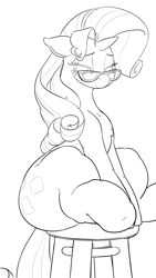 Size: 2160x3840 | Tagged: safe, artist:bluedrg19, rarity, pony, unicorn, glasses, huge butt, large butt, lineart, sitting, stool, wide hips