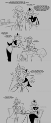 Size: 848x2059 | Tagged: safe, artist:egophiliac, princess celestia, princess luna, human, brushie, clothes, comic, dialogue, humanized, monochrome, morning ponies, sleepy, slice of life, tea