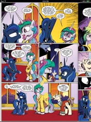 Size: 720x960 | Tagged: safe, artist:andypriceart, idw, kibitz, princess celestia, princess luna, tiberius, alicorn, opossum, pony, spoiler:comic, spoiler:comicm10, bed mane, bitey, comic, faic, fourth wall, idw advertisement, preview