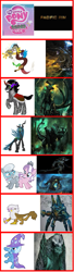 Size: 525x1931 | Tagged: safe, diamond tiara, discord, king sombra, queen chrysalis, silver spoon, trixie, changeling, changeling queen, kaiju, pony, unicorn, comparison chart, knifehead, leatherback, onibaba, otachi, pacific rim, raiju, scunner, slattern