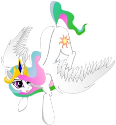 Size: 786x843 | Tagged: safe, artist:сладкий, princess celestia, alicorn, pony, crown, female, horn, mare, multicolored mane, multicolored tail, solo, white coat, white wings, wings