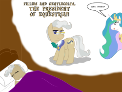 Size: 1100x825 | Tagged: safe, artist:kitsune-the-fox, mayor mare, princess celestia, alicorn, pony, dream, sleeping