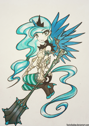 Size: 707x1000 | Tagged: safe, artist:foxinshadow, princess luna, human, horned humanization, humanized, light skin, mace, solo, tailed humanization, traditional art, warrior luna, weapon, winged humanization