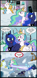 Size: 949x2000 | Tagged: safe, artist:madmax, princess celestia, princess luna, oc, alicorn, bat pony, earth pony, pony, aurora beam, cannon, castle, catapult, cinema, comic, crossover, female, fight, filly, foal, frozen (movie), glaceon, ice, ice beam, ice castle, magic, male, mare, night guard, pokémon, royal guard, royal sisters, snow, snowball, snowball fight, snowman, stallion, telekinesis, winter