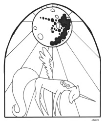 Size: 868x1000 | Tagged: safe, artist:abronyaccount, princess celestia, princess luna, alicorn, pony, lineart, monochrome, stained glass