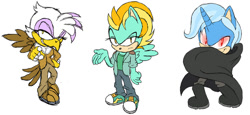 Size: 1024x472 | Tagged: dead source, safe, artist:atomiclance, derpibooru import, gilda, lightning dust, trixie, griffon, crossover, sonic the hedgehog (series), style emulation