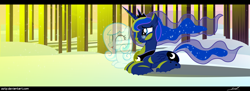 Size: 3508x1273 | Tagged: safe, artist:eztp, princess luna, oc, oc:snowdrop, ghost, clothes, sad, scarf