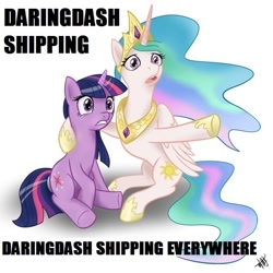 Size: 600x600 | Tagged: safe, princess celestia, twilight sparkle, twilight sparkle (alicorn), alicorn, pony, daring don't, daringdash, female, lesbian, mare, shipping, x x everywhere