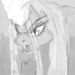 Size: 1024x1024 | Tagged: safe, artist:gela-g-i-s-gela, queen chrysalis, changeling, changeling queen, female, grayscale, horn, monochrome