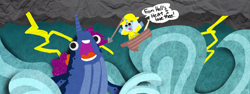 Size: 1400x525 | Tagged: safe, artist:fauxsquared, princess luna, trixie, alicorn, narwhal, pony, boat, cute, faux is gonna kill us all!!!, female, lesbian, luna-afterdark, luxie, moby dick, parody, shipping, spear, wat, weapon