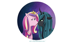 Size: 3361x2000 | Tagged: safe, artist:mia-doof, princess cadance, queen chrysalis, alicorn, changeling, changeling queen, pony, cadalis, female, imminent kissing, lesbian, shipping