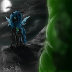 Size: 1520x1520 | Tagged: safe, artist:fiendaffliction, queen chrysalis, changeling, changeling queen, female, green eyes, horn, solo